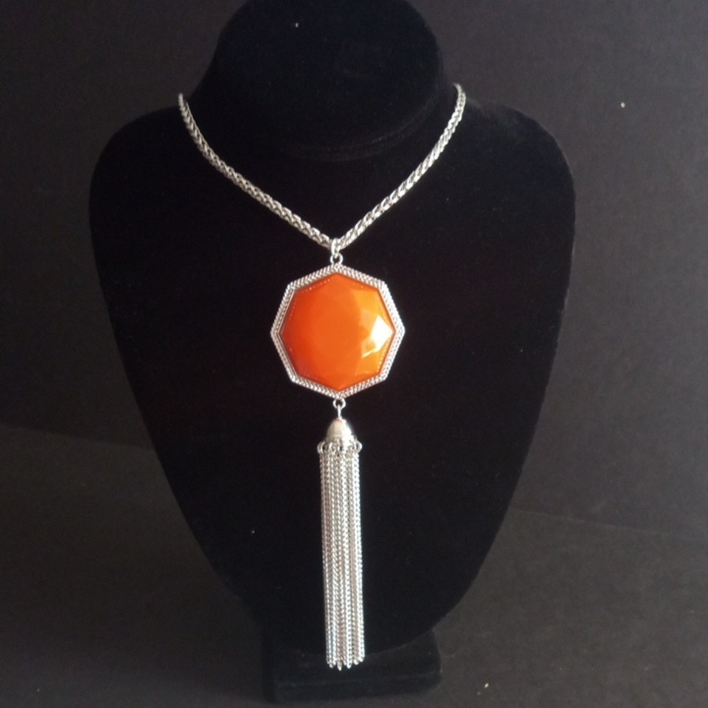 Paparazzi Silver Necklace with Orange Pendant
